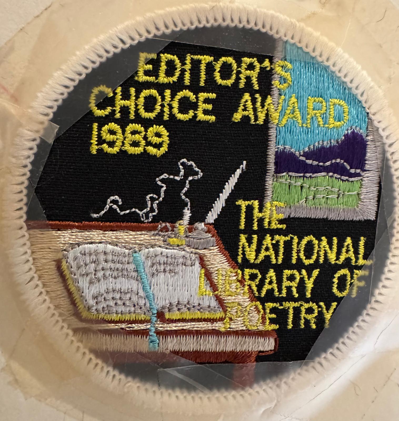 Original commemorative patch for The National Library of Poetry’s 1989 Editor’s Choice Award